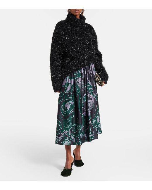 Dries Van Noten Black Printed Midi Skirt