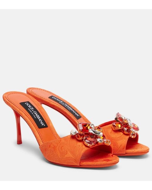Dolce & Gabbana Red Embellished Brocade Mules