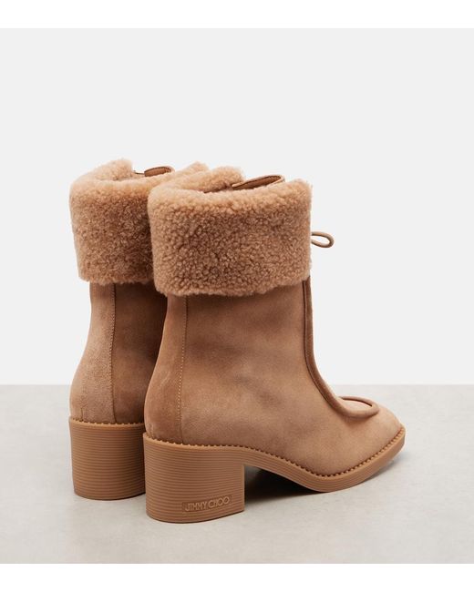 Jimmy Choo Brown Hali Shearling-Trimmed Suede Ankle Boots