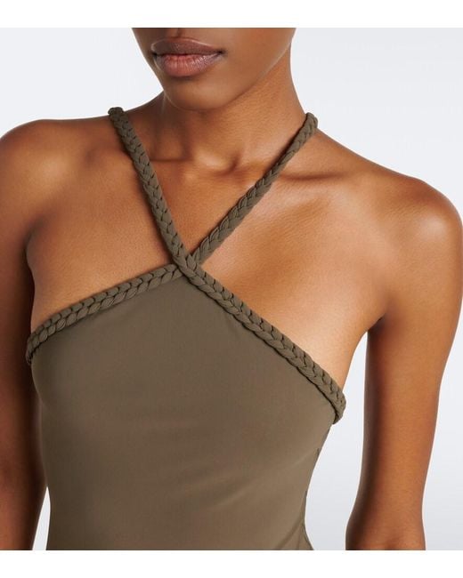 Bottega Veneta Brown Braided-Trim Swimsuit