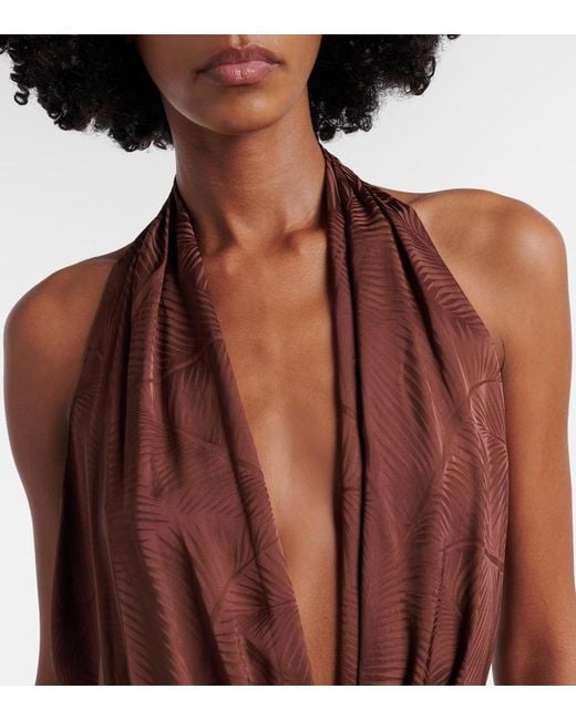 Johanna Ortiz Brown Halterneck Jacquard Maxi Dress