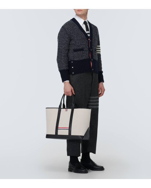 Thom Browne White Tool Medium Leather-trimmed Tote Bag for men