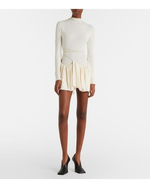 Alaïa White Gathered Jersey Minidress