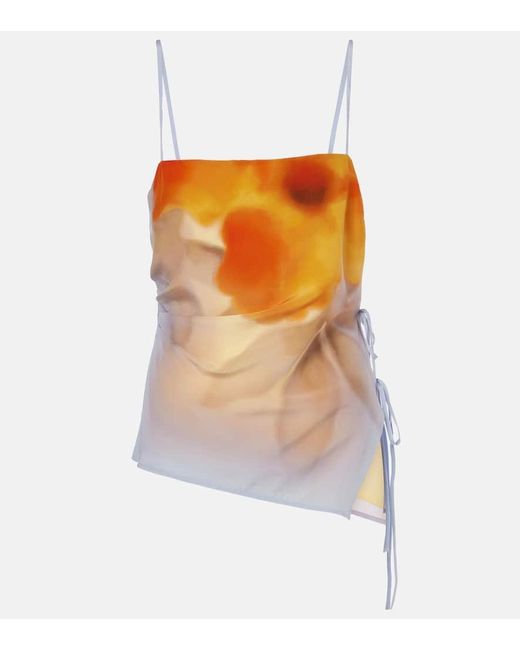 Top Lencero Serene De Seda Estampado Sir de color Orange