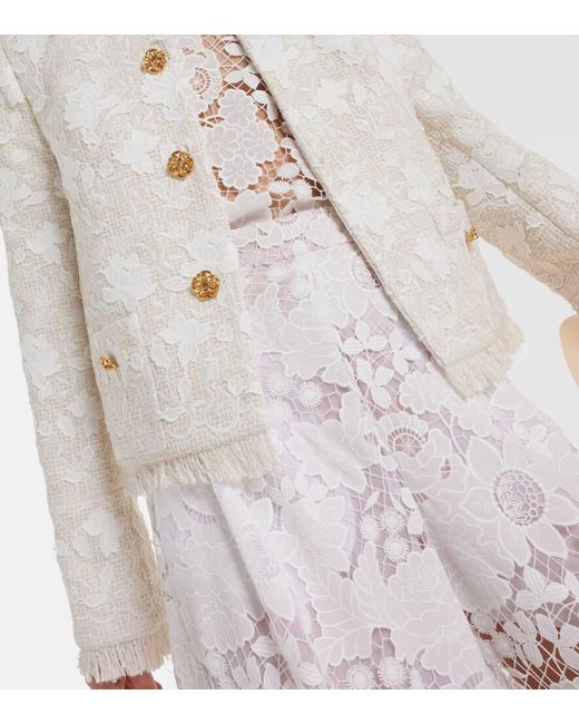 Oscar de la Renta White Gardenia Embroidered Tweed Jacket