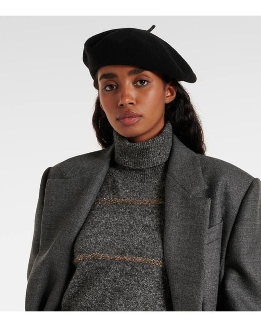 Brunello Cucinelli Black Verziertes Barett Aus Wolle