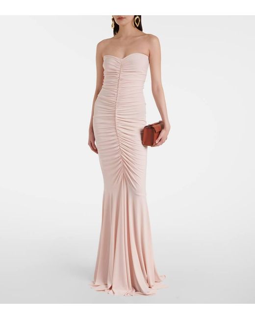 Norma Kamali Pink Ruched Strapless Gown
