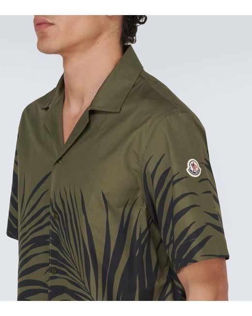Camicia in popeline di cotone con stampa di Moncler in Green da Uomo