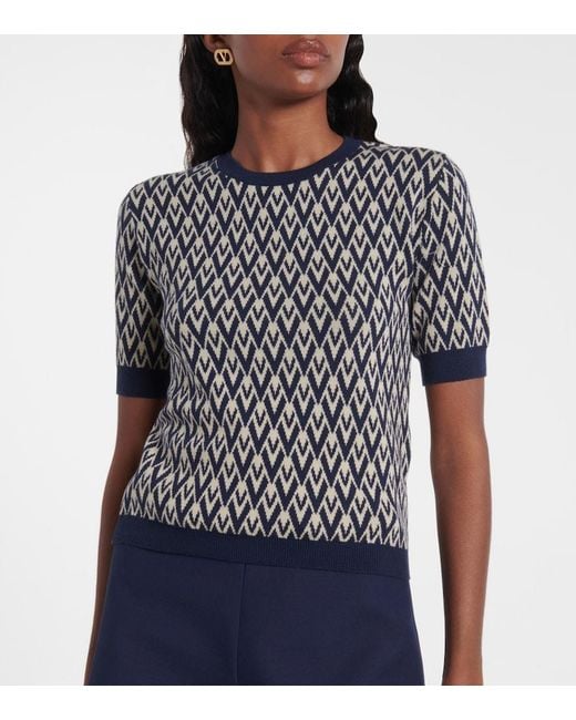 Valentino Black Toute La V Virgin Wool Sweater