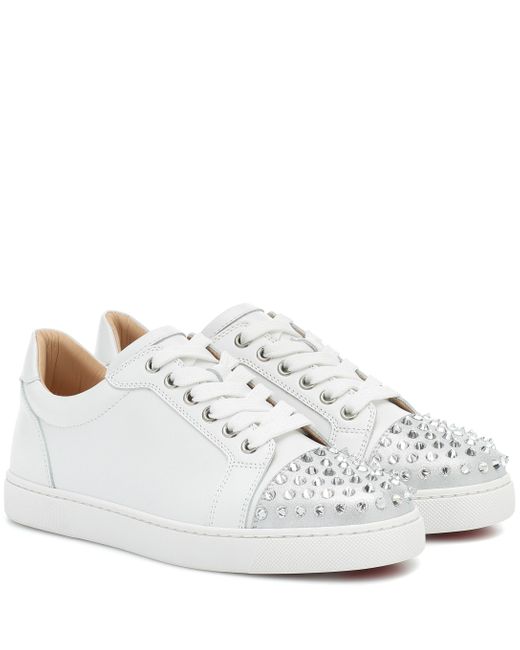 Christian Louboutin Leather Happyrui Spikes Flat Calf in White - Save ...