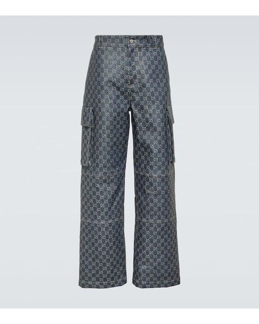 Pantalones de denim con GG en jacquard Gucci de hombre de color Gray
