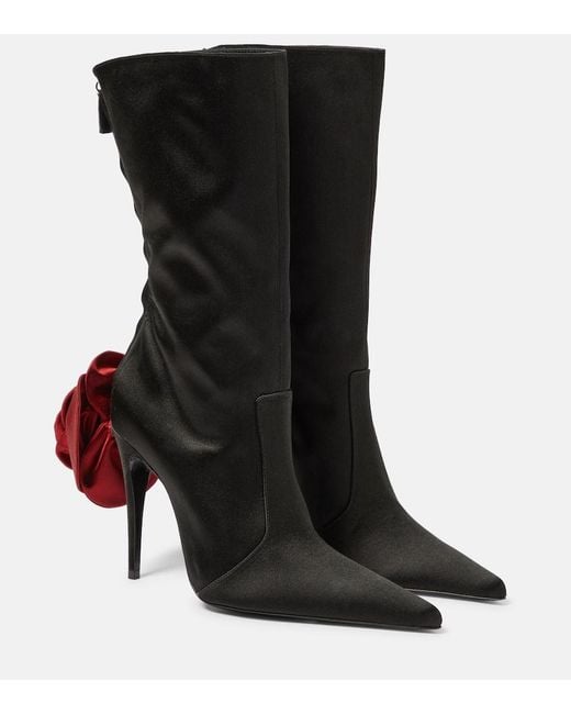 Magda Butrym Black Floral-Applique Satin Sock Boots