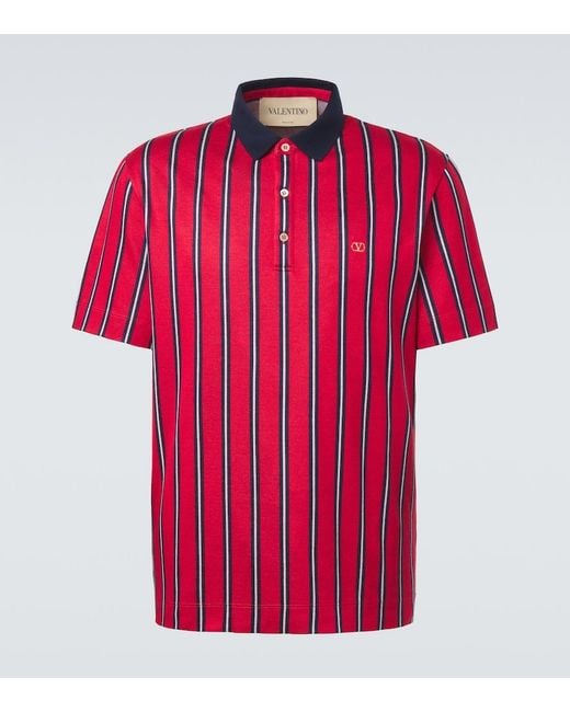 Valentino Red Vlogo Striped Polo Shirt for men