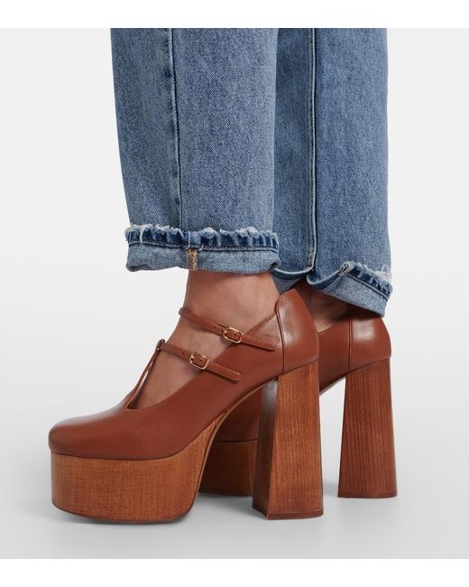 Chloé Brown Loti Leather Platform Mary Jane Pumps