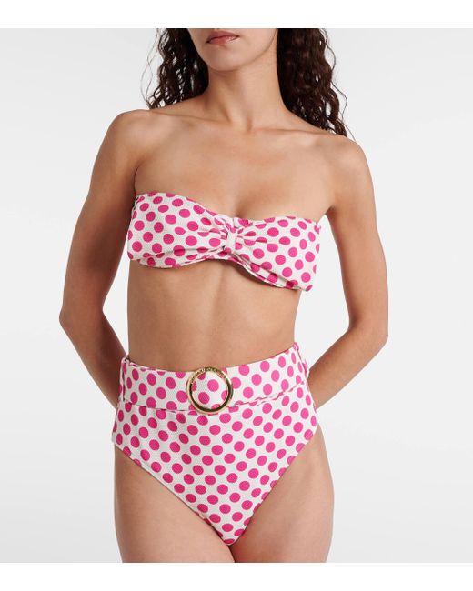 Alexandra Miro Pink Clara Polka-dot Gathered Bikini Top