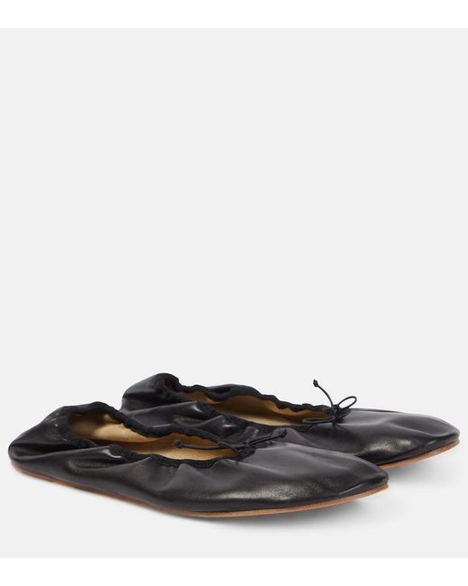 The Row Black Nappa Leather Round Ballet Flats