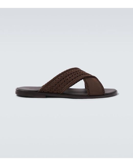 Manolo Blahnik Brown Tex Leather Sandals for men