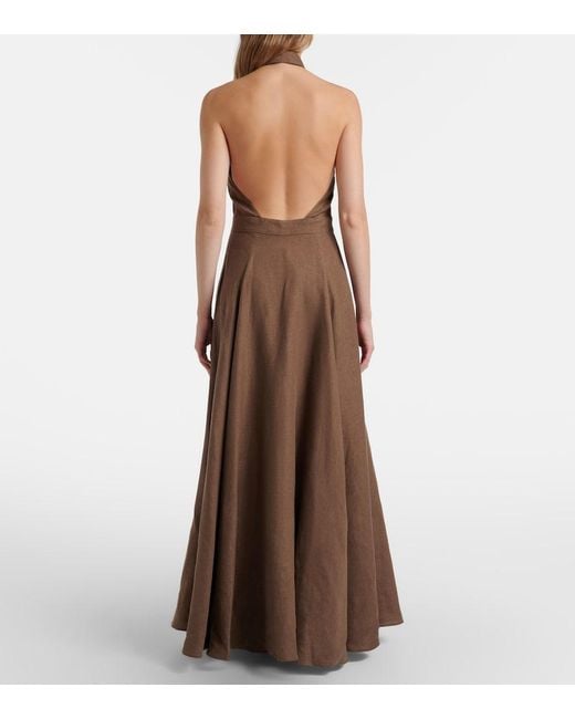 Ralph Lauren Brown Eldred Linen Maxi Dress