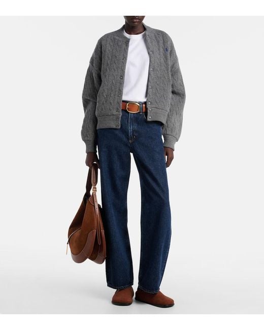 Polo Ralph Lauren Gray Cable-Knit Wool And Cashmere Bomber Jacket