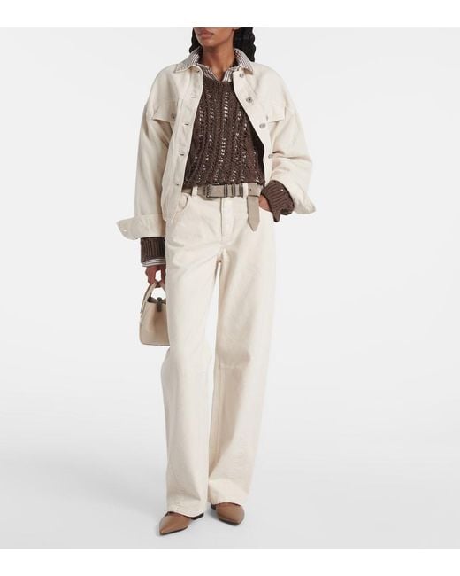 Brunello Cucinelli Brown Pointy Leather Slingback Flats