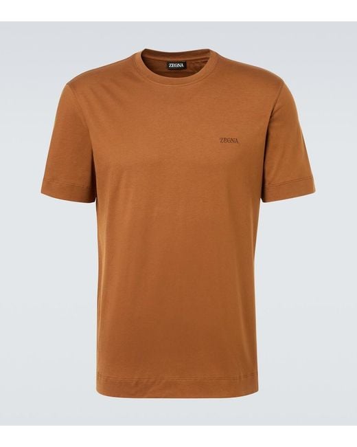 Zegna Brown Logo Cotton Jersey T-Shirt for men
