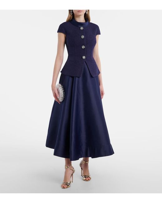 Self-Portrait Blue Boucle Taffeta Midi Dress