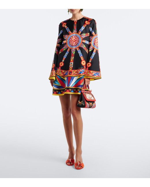 Dolce & Gabbana Red Carretto Silk Twill Kaftan