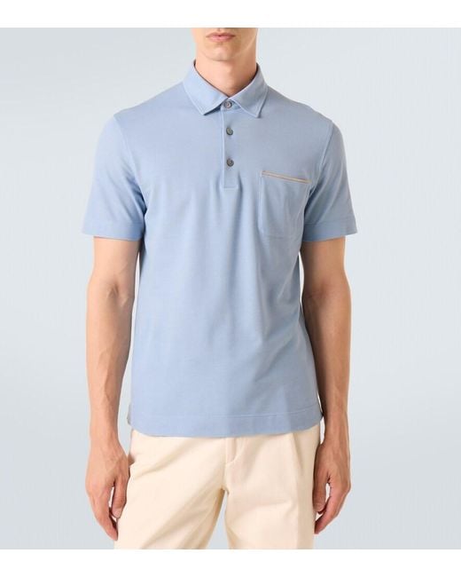 Zegna Blue Cotton Pique Polo Shirt for men