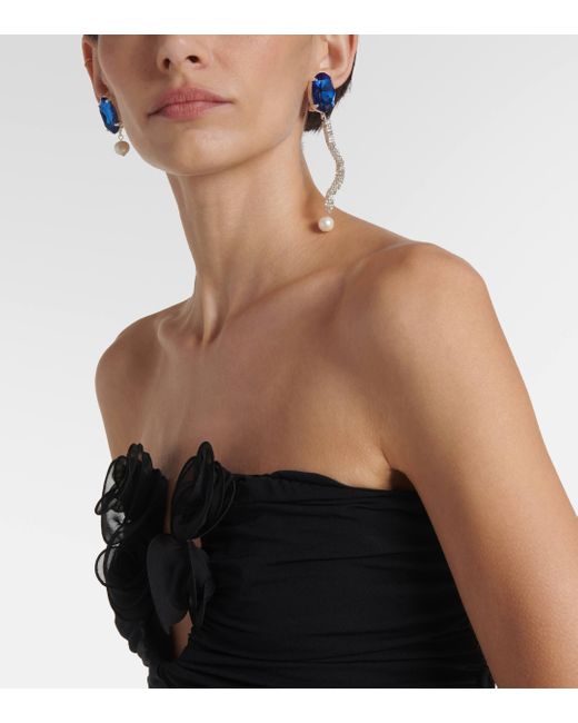 Magda Butrym Blue Asymmetric Crystal And Pearl Drop Earrings