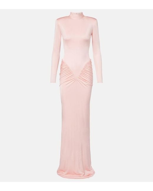 The New Arrivals Ilkyaz Ozel Pink Darja Gathered Jersey Gown
