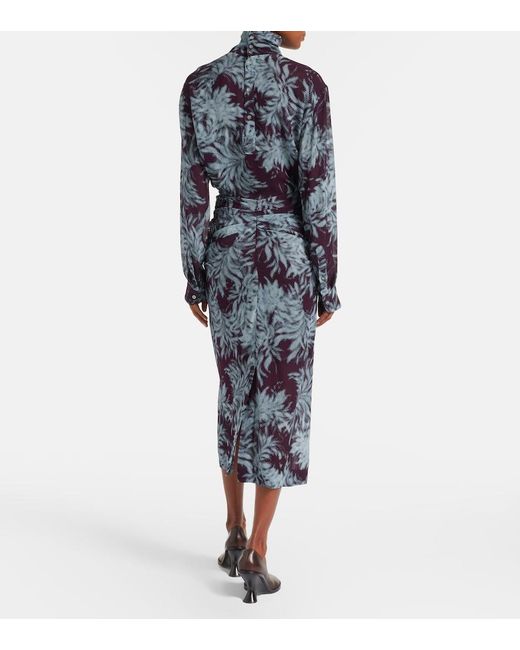 Dries Van Noten Blue Printed Chiffon Midi Skirt