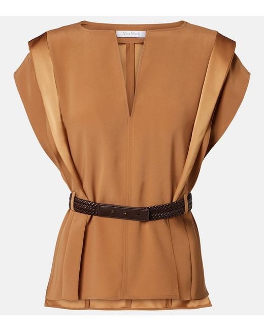 Max Mara Brown Belted Crepe Top