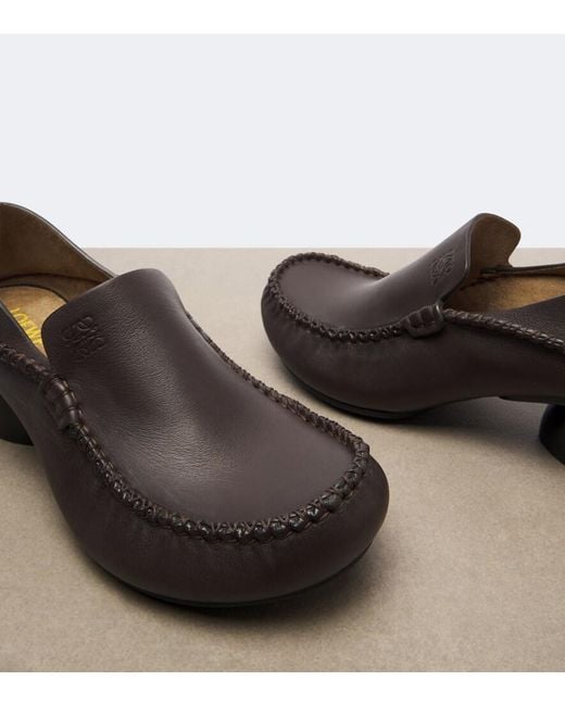 Loewe Brown Oval Leather Loafer Pumps