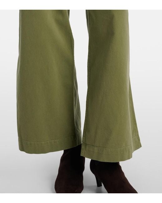 Nili Lotan Green Leon Mid-Rise Cotton Twill Wide-Leg Pants