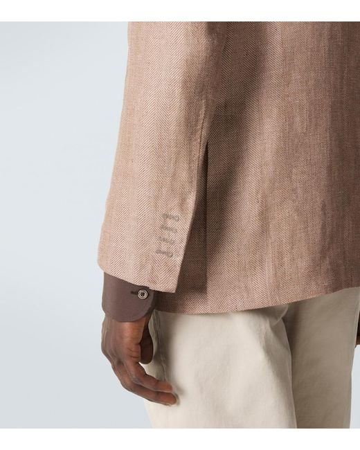 Rubinacci Brown Herringbone Linen And Wool Blazer for men