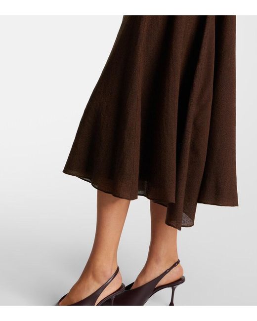 Emilia Wickstead Brown Avara Draped Wool Twill Midi Dress