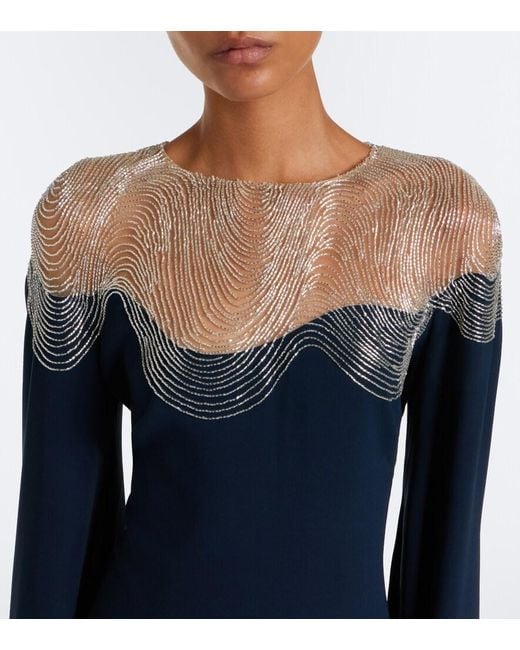 Oscar de la Renta Blue Embellished Silk-Blend Georgette Gown