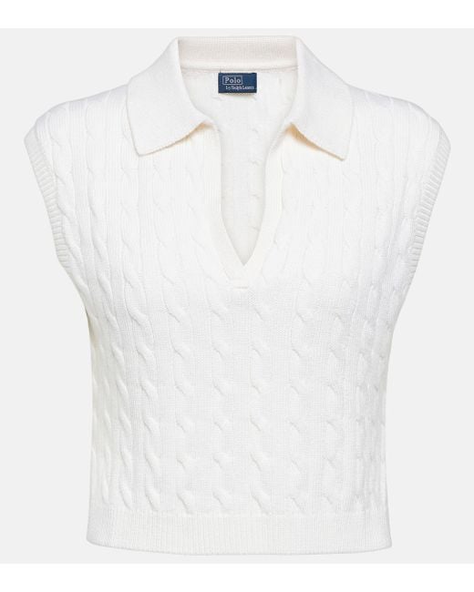 Polo Ralph Lauren White Cable-knit Wool-blend Sweater Vest