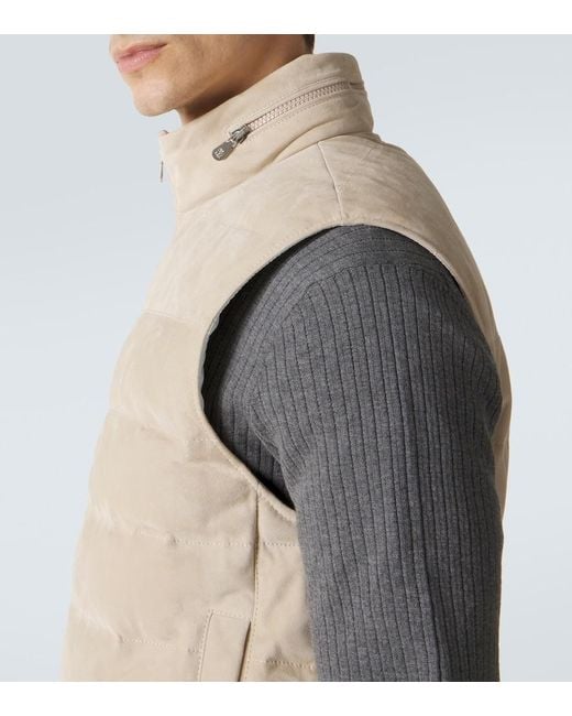 Brunello Cucinelli Natural Suede Down Vest for men