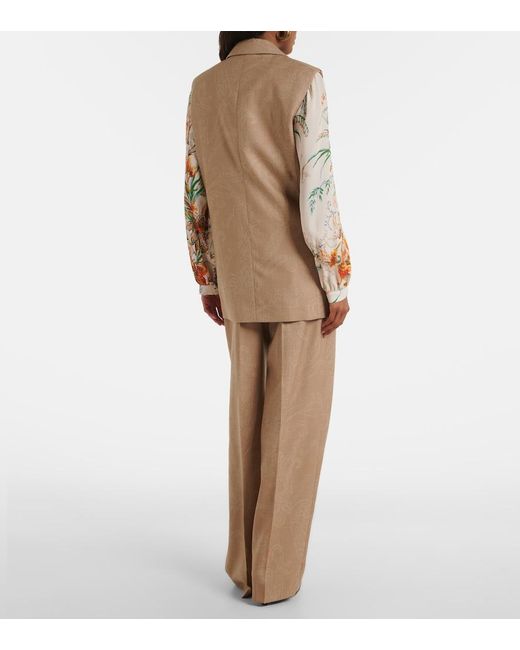 Etro Natural Wool Jacquard Straight Pants