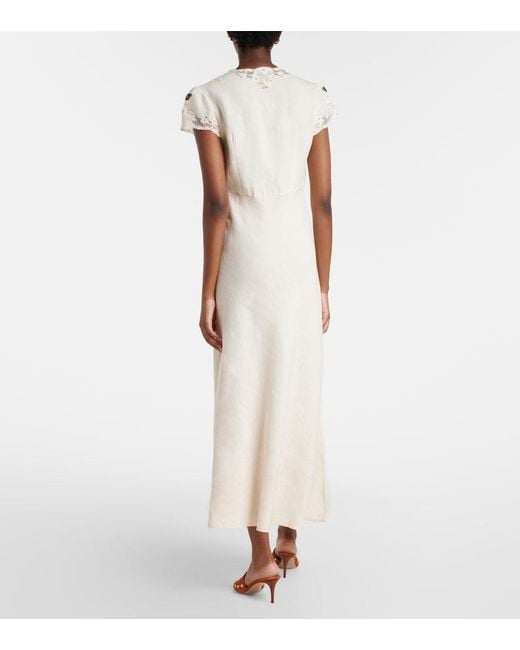 Rixo White Amari Embroidered Linen-Blend Midi Dress