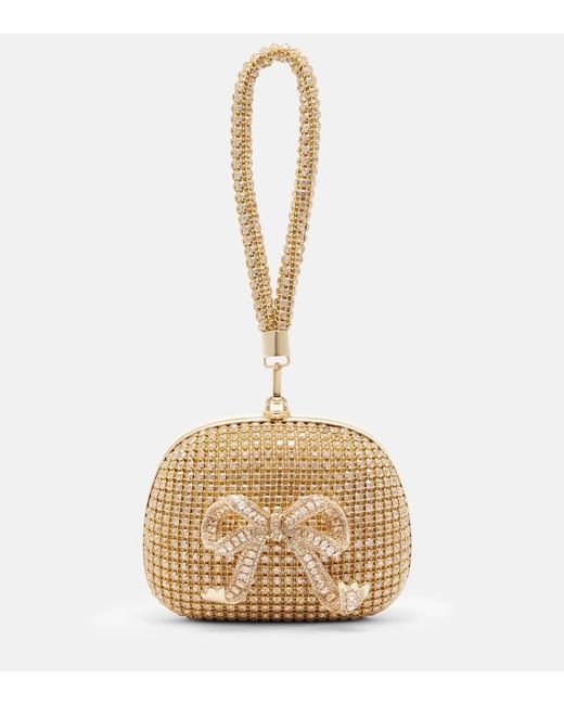 Self-Portrait Metallic Bow Mini Crystal-Embellished Clutch