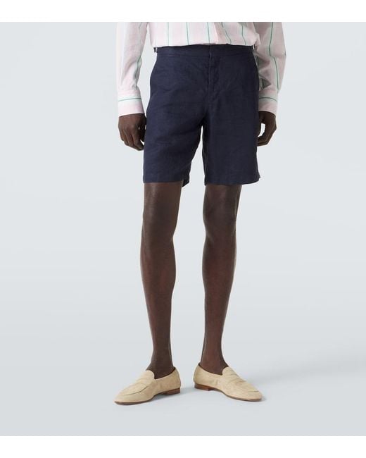 Orlebar Brown Blue Norwich Slim-Fit Linen Shorts for men