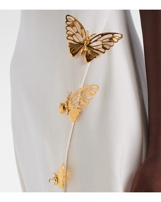 Oscar de la Renta White Verziertes Cocktailkleid Aus Einem Wollgemisch