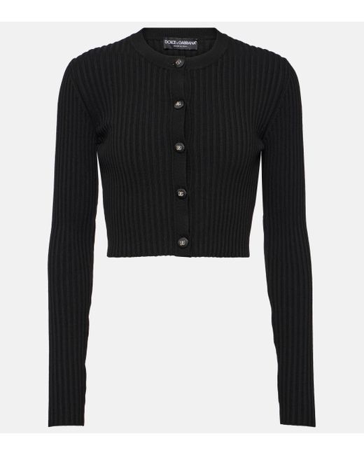 Dolce & Gabbana Black Ribbed-knit Cropped Cardigan