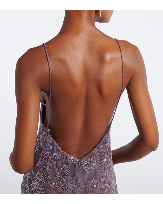 The New Arrivals Ilkyaz Ozel Purple Claudie Sequined Lace Gown