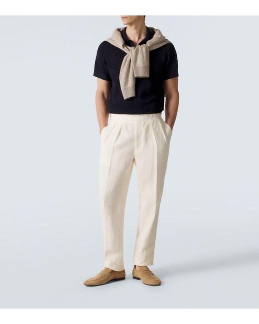 Rubinacci White Linen Tapered Pants for men