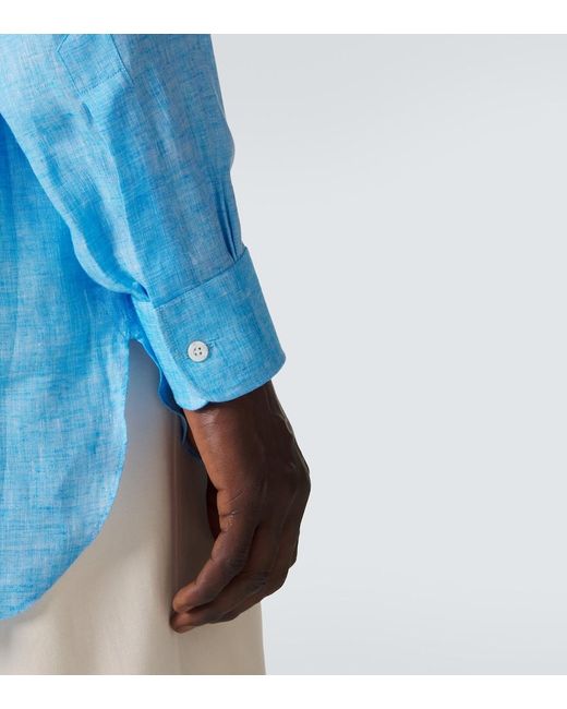 Charvet Blue Linen Shirt for men