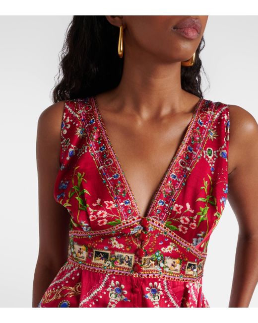 Camilla Red Printed Silk Jumpsuit