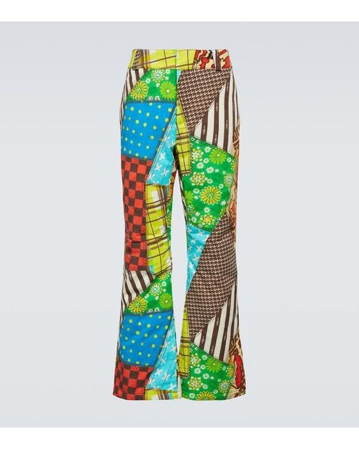 ERL Green Printed Cotton-Blend Flared Pants for men